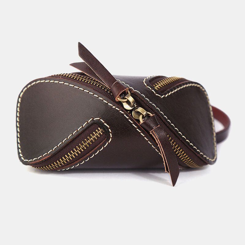 Echtes Leder Für Herren Einfarbig Oval Reißverschluss Retro Schlüsseletui Kartenetui Clutch Taschen