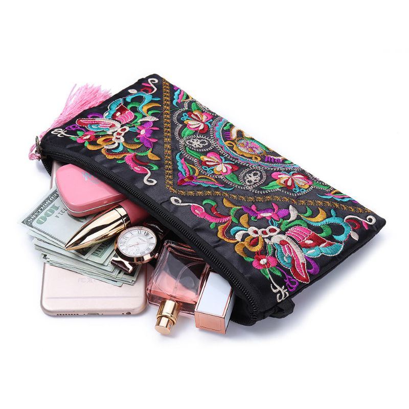 Ethnische Stickerei Blumen Taschen Clutch Beutel Geldbörse Für Damen