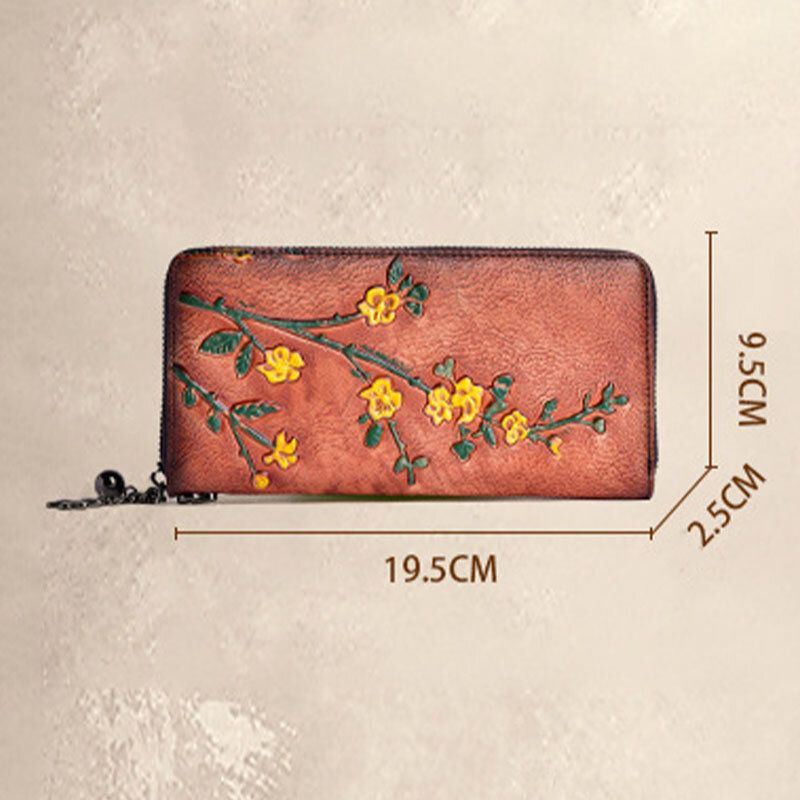 Damen Echtes Leder Brieftasche Floral Geprägtes Muster Retro Lange Geldbörse Geld Brieftaschen Clutch Taschen