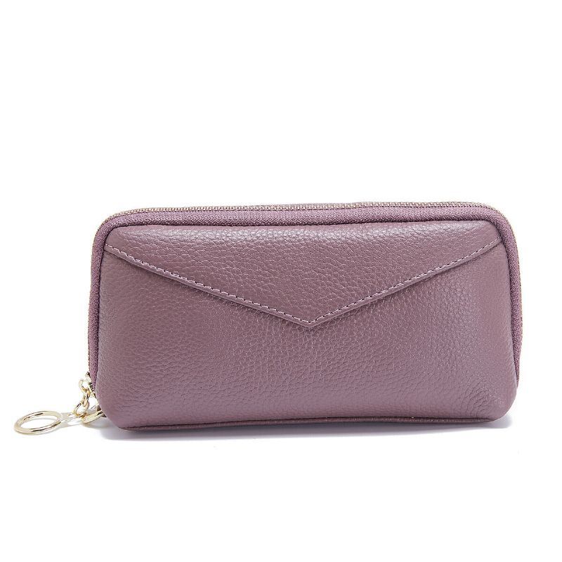 Damen Echtleder Clutch Beutel Reißverschluss Lange Geldbörse Zweifach Geldbörse