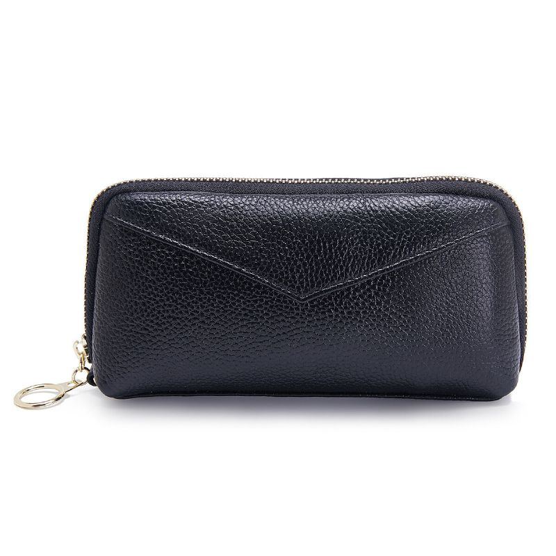 Damen Echtleder Clutch Beutel Reißverschluss Lange Geldbörse Zweifach Geldbörse