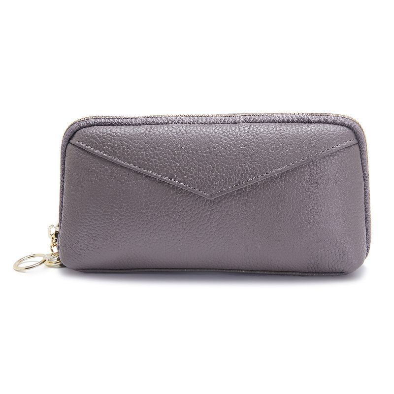 Damen Echtleder Clutch Beutel Reißverschluss Lange Geldbörse Zweifach Geldbörse