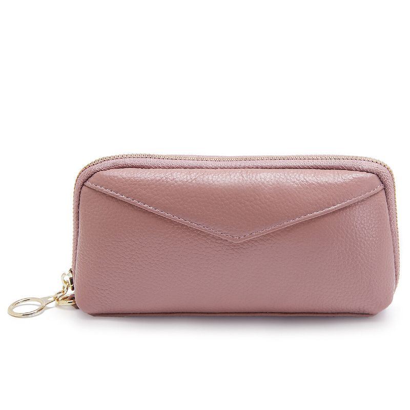 Damen Echtleder Clutch Beutel Reißverschluss Lange Geldbörse Zweifach Geldbörse