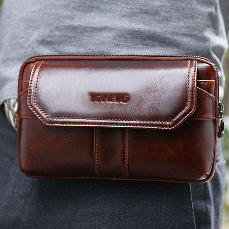 Herren Handtasche Aus Echtem Leder Gürteltasche Handytasche Für 7 Zoll Telefone