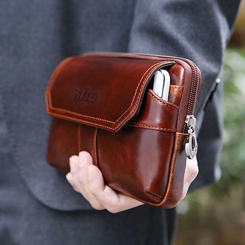 Herren Handtasche Aus Echtem Leder Gürteltasche Handytasche Für 7 Zoll Telefone