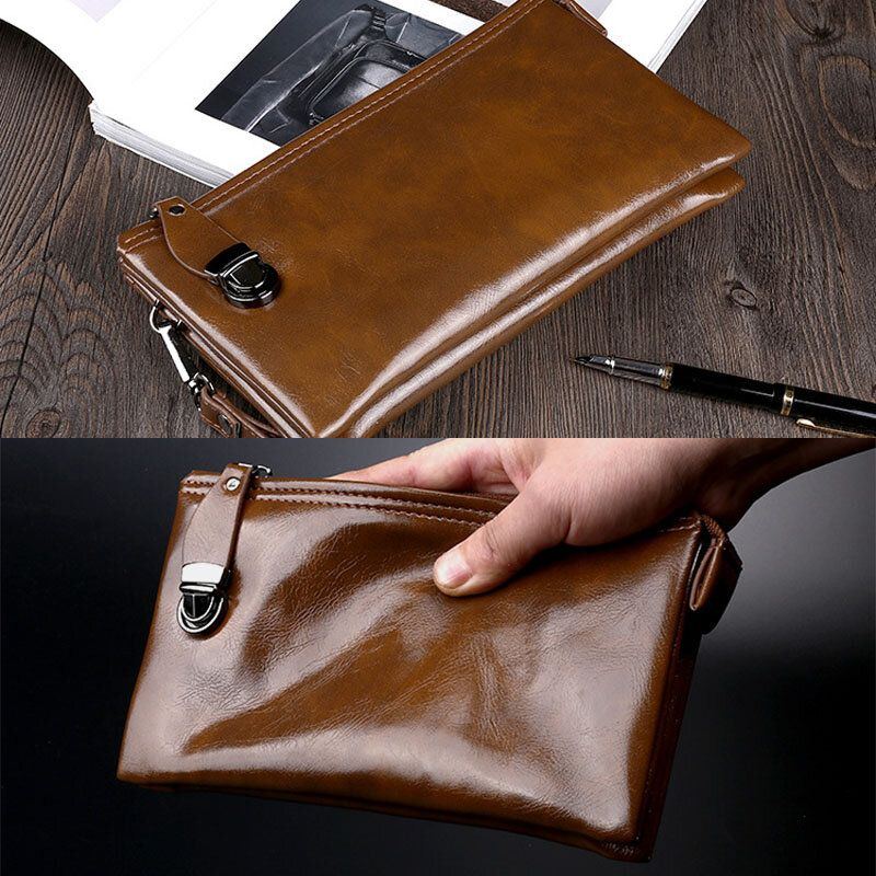 Herren Kunstleder Anti Diebstahl Retro Business 6.3 Zoll Handytasche Hand Carry Wallet Clutch Bag Mit Handschlaufe