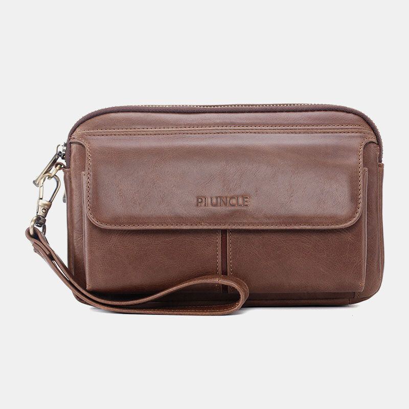 Herren Große Kapazität Multi Kartensteckplatz 6.5 Zoll Handytasche Multifunktionale Echtleder Business Retro Clutch Bags