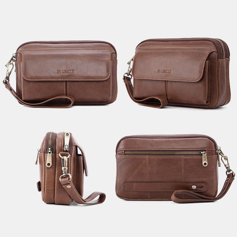 Herren Große Kapazität Multi Kartensteckplatz 6.5 Zoll Handytasche Multifunktionale Echtleder Business Retro Clutch Bags