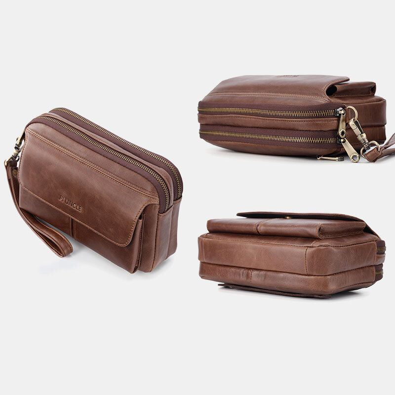 Herren Große Kapazität Multi Kartensteckplatz 6.5 Zoll Handytasche Multifunktionale Echtleder Business Retro Clutch Bags