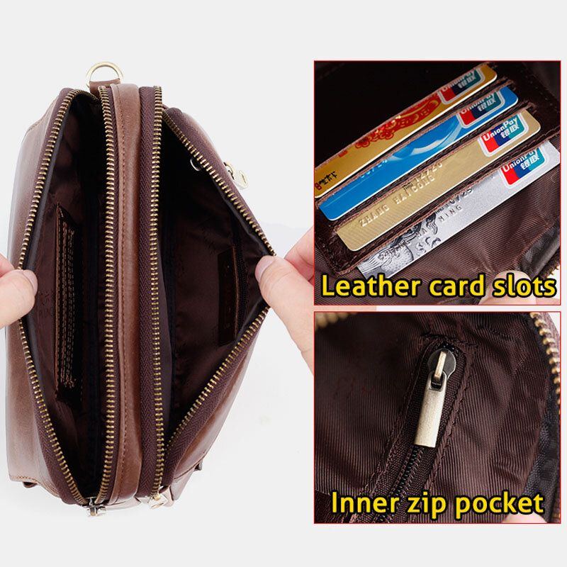 Herren Große Kapazität Multi Kartensteckplatz 6.5 Zoll Handytasche Multifunktionale Echtleder Business Retro Clutch Bags