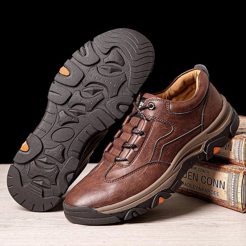 Herren Mikrofaser Leder Rutschfeste Weiche Sohle Zum Schnüren Outdoor Laufschuhe