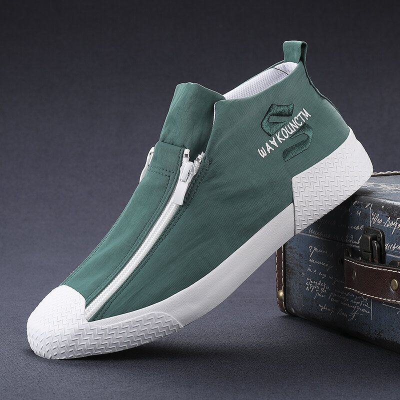 Herren Rubber Cap Toe Front Zipper Bequeme Atmungsaktive Canvas High Top Ankle Casual Sneakers