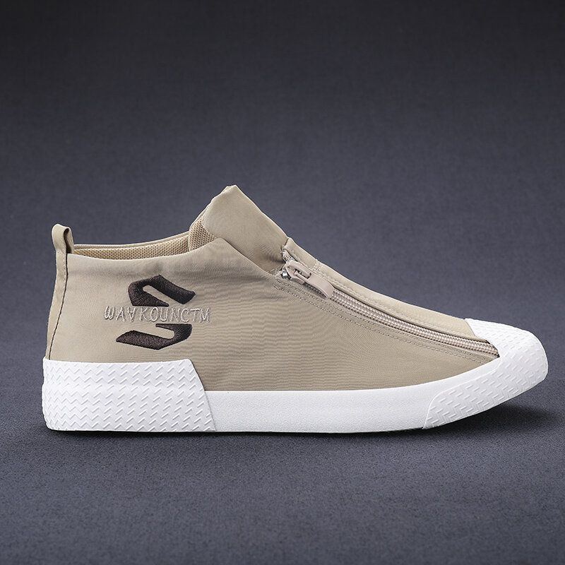 Herren Rubber Cap Toe Front Zipper Bequeme Atmungsaktive Canvas High Top Ankle Casual Sneakers