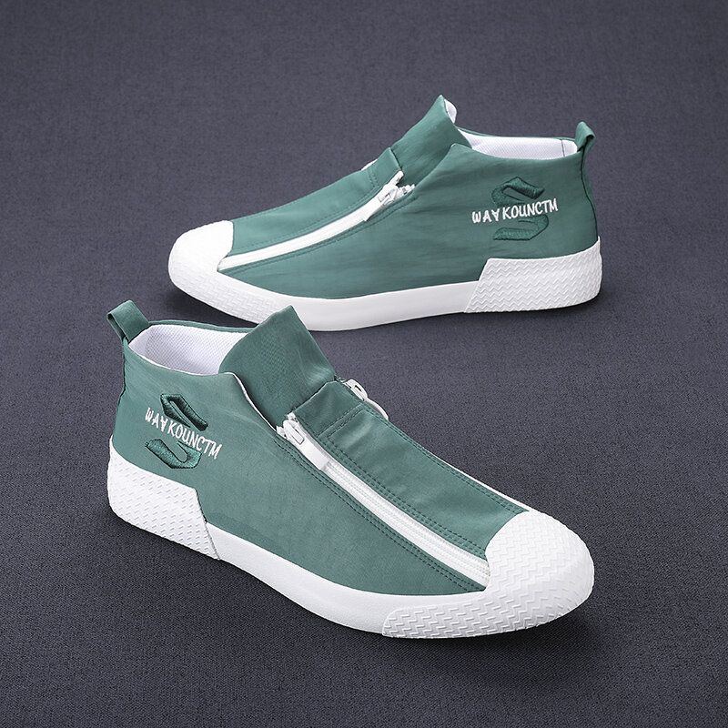 Herren Rubber Cap Toe Front Zipper Bequeme Atmungsaktive Canvas High Top Ankle Casual Sneakers