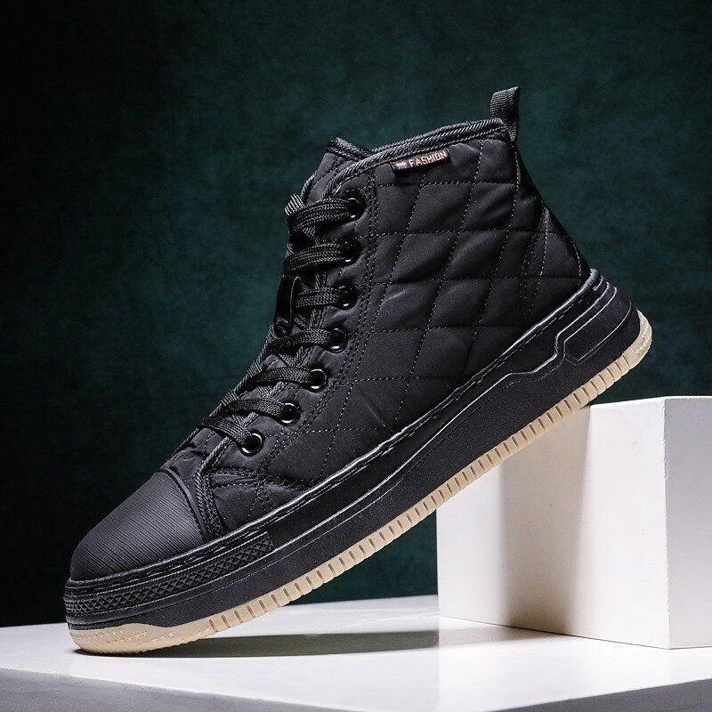 Herren Stitching Plaid Down Cloth Comfy Slipm Resistant Lace Up High Top Sneakers