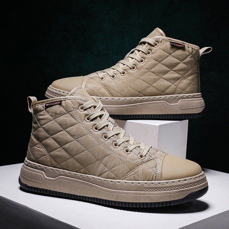 Herren Stitching Plaid Down Cloth Comfy Slipm Resistant Lace Up High Top Sneakers