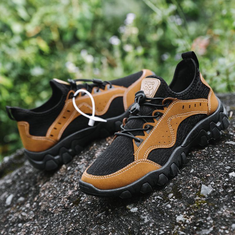 Herren Atmungsaktive Weiche Sohle Elastische Schnürsenkel Trendy Spleißen Outdoor Wandern Lässige Sportschuhe