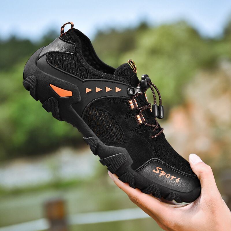 Herren Atmungsaktives Mesh Spleißen Weiche Sohle Rutschfeste Elastische Schnürsenkel Lässige Outdoor Schuhe