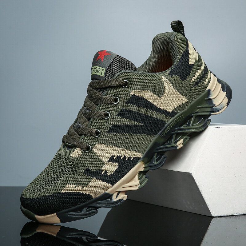 Herren Camouflage Strickstoff Atmungsaktive Rutschfeste Weiche Freizeit Laufschuhe