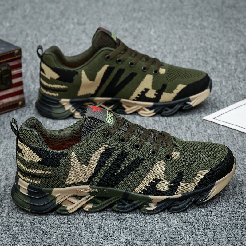 Herren Camouflage Strickstoff Atmungsaktive Rutschfeste Weiche Freizeit Laufschuhe