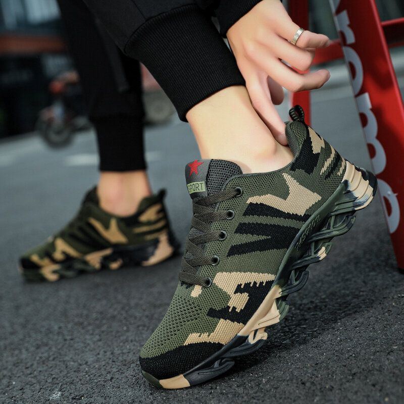 Herren Camouflage Strickstoff Atmungsaktive Rutschfeste Weiche Freizeit Laufschuhe