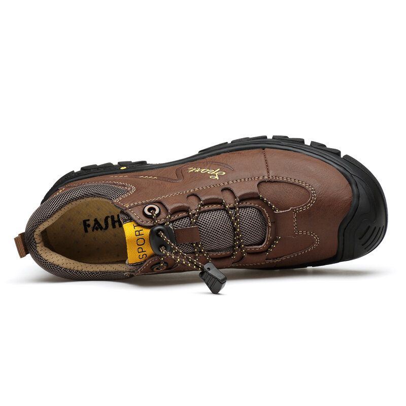 Herren Echtes Leder Rutschfeste Elastische Spitze Lässige Outdoor Wanderschuhe