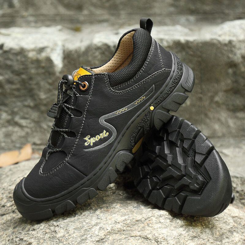 Herren Echtes Leder Rutschfeste Elastische Spitze Lässige Outdoor Wanderschuhe