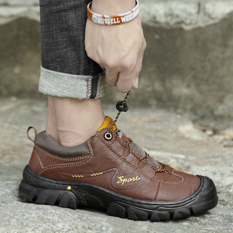 Herren Echtes Leder Rutschfeste Elastische Spitze Lässige Outdoor Wanderschuhe