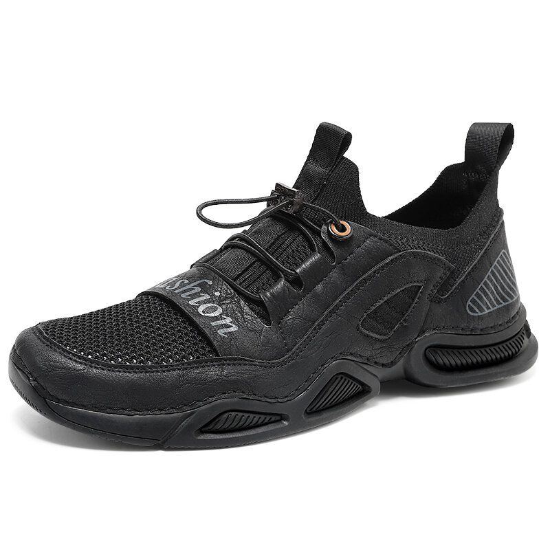 Herren Leder Atmungsaktives Mesh Bequemer Stoff Weicher Boden Elastisches Band Lässige Sportschuhe