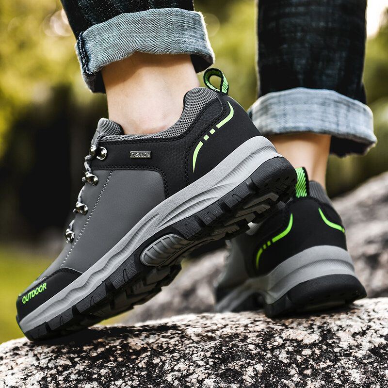 Herren Leder Weiche Sohle Bequeme Verschleißfeste Schnürschuhe Outdoor Kletterschuhe Lässige Sportwanderschuhe