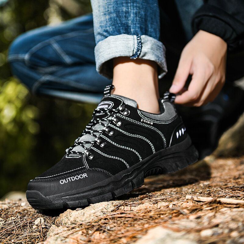 Herren Rindsleder Atmungsaktive Weiche Sohle Rutschfeste Schnürschuhe Zum Klettern Beiläufige Outdoor Schuhe