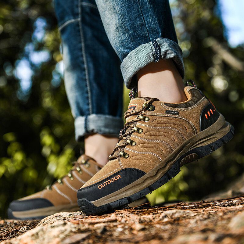 Herren Rindsleder Atmungsaktive Weiche Sohle Rutschfeste Schnürschuhe Zum Klettern Beiläufige Outdoor Schuhe