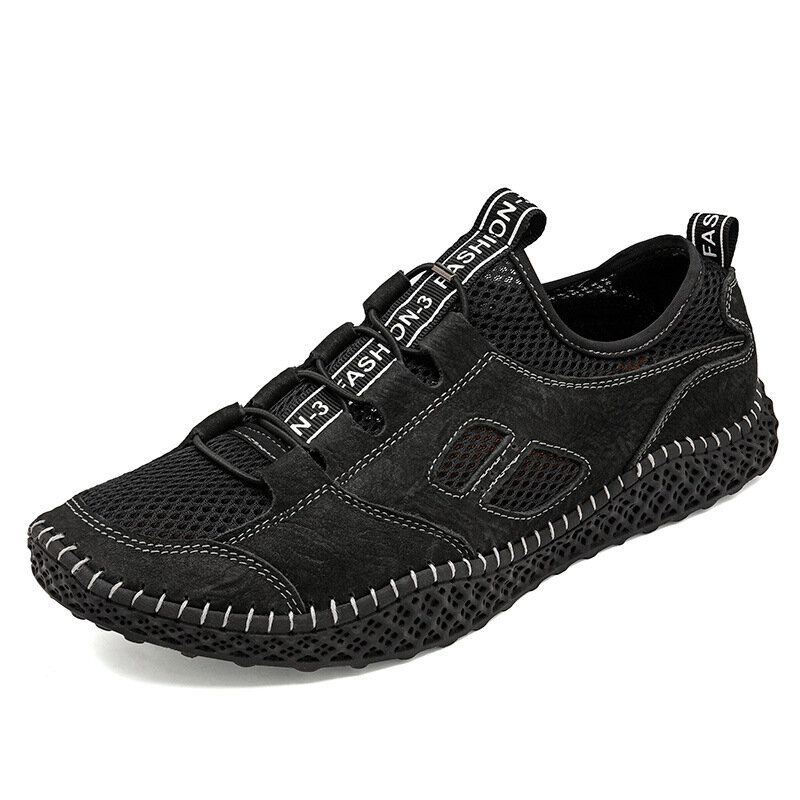 Herren Rindsleder Atmungsaktives Mesh Lässige Outdoor Wanderschuhe