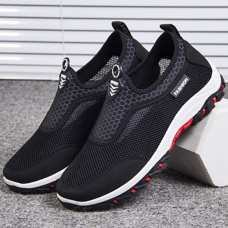 Herren Sport Splicing Mesh Gewebe Atmungsaktive Slip On Casual Walking Schuhe