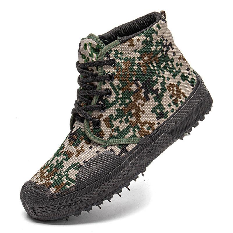 Men Canvas Camouflage Pattern Wear Resistant Breathable Rubber Vulkanisierte High Top Befreiungsschuhe Militärtrainingsschuhe Turnschuhe Sportschuhe