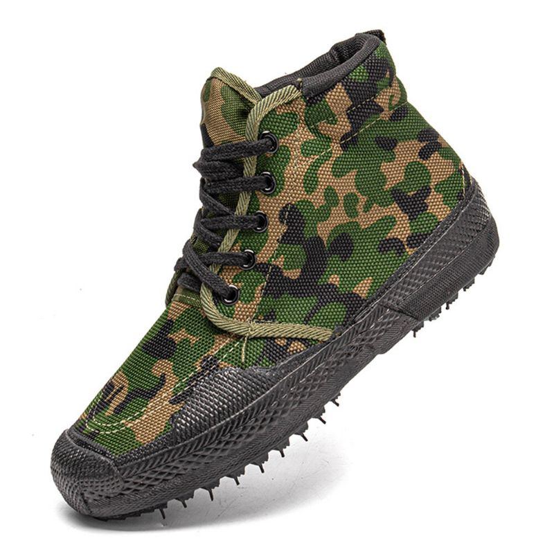 Men Canvas Camouflage Pattern Wear Resistant Breathable Rubber Vulkanisierte High Top Befreiungsschuhe Militärtrainingsschuhe Turnschuhe Sportschuhe