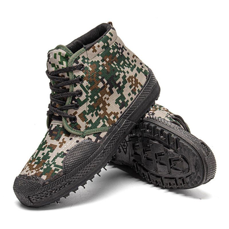 Men Canvas Camouflage Pattern Wear Resistant Breathable Rubber Vulkanisierte High Top Befreiungsschuhe Militärtrainingsschuhe Turnschuhe Sportschuhe