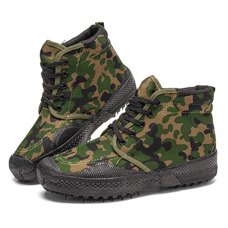 Men Canvas Camouflage Pattern Wear Resistant Breathable Rubber Vulkanisierte High Top Befreiungsschuhe Militärtrainingsschuhe Turnschuhe Sportschuhe