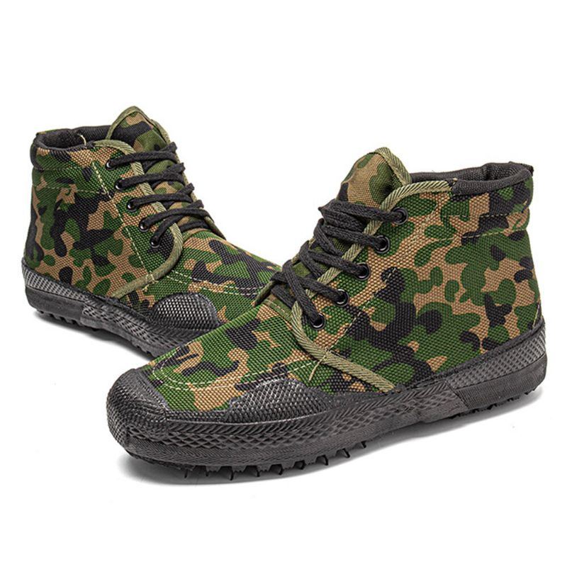 Men Canvas Camouflage Pattern Wear Resistant Breathable Rubber Vulkanisierte High Top Befreiungsschuhe Militärtrainingsschuhe Turnschuhe Sportschuhe