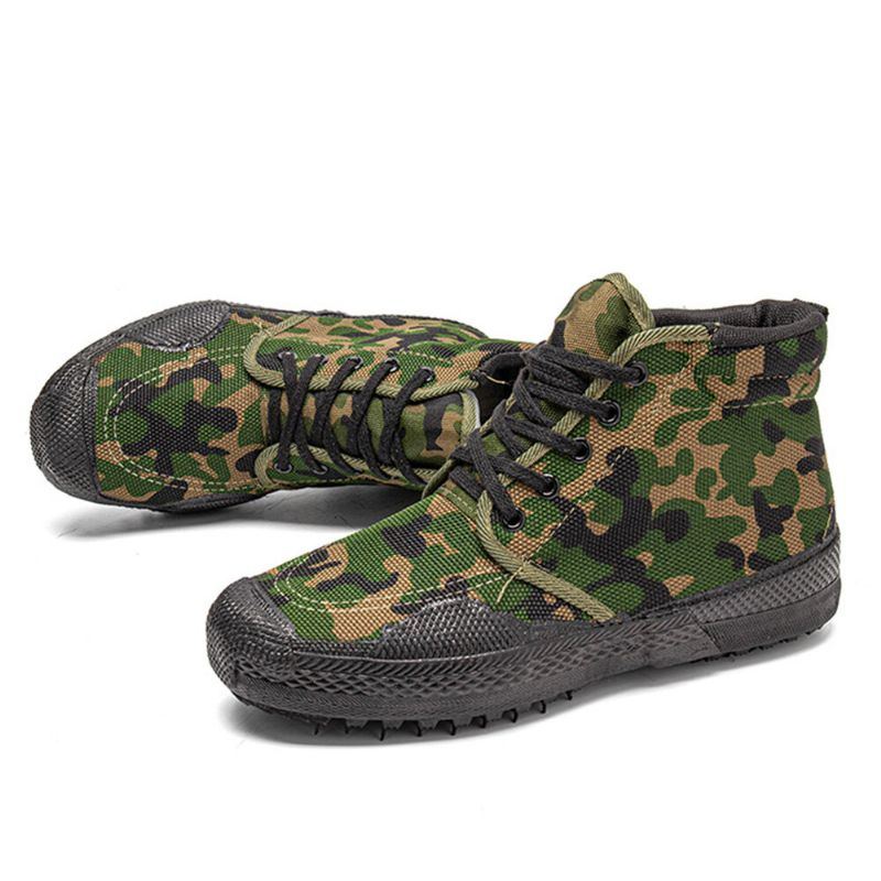 Men Canvas Camouflage Pattern Wear Resistant Breathable Rubber Vulkanisierte High Top Befreiungsschuhe Militärtrainingsschuhe Turnschuhe Sportschuhe