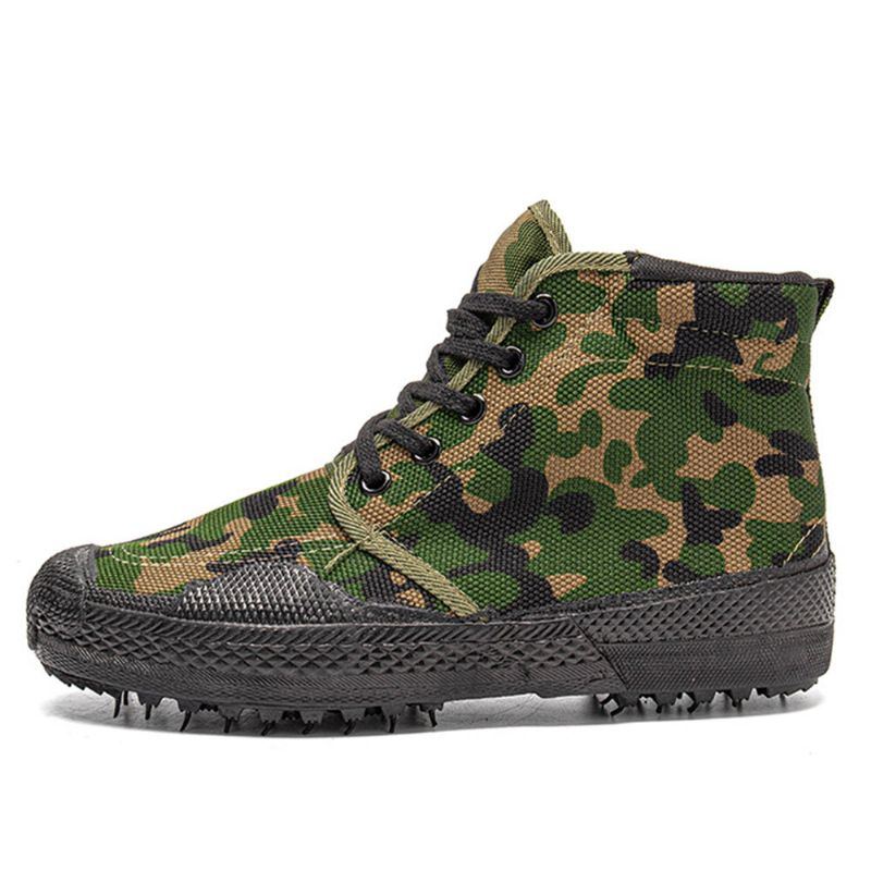 Men Canvas Camouflage Pattern Wear Resistant Breathable Rubber Vulkanisierte High Top Befreiungsschuhe Militärtrainingsschuhe Turnschuhe Sportschuhe