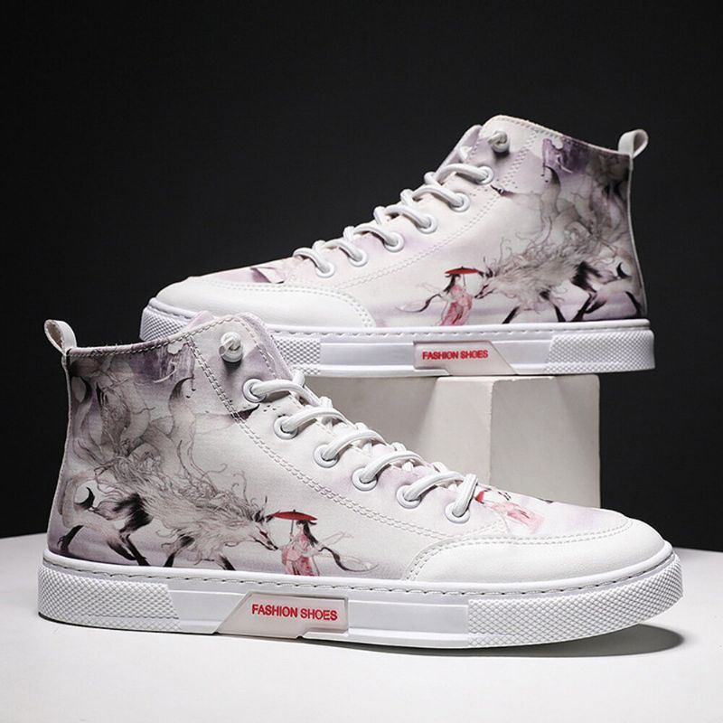 Men Ink Painting Ice Silk Canvas Bequeme Atmungsaktive Lässige High Top Turnschuhe