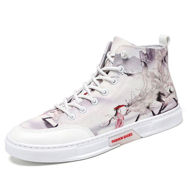 Men Ink Painting Ice Silk Canvas Bequeme Atmungsaktive Lässige High Top Turnschuhe