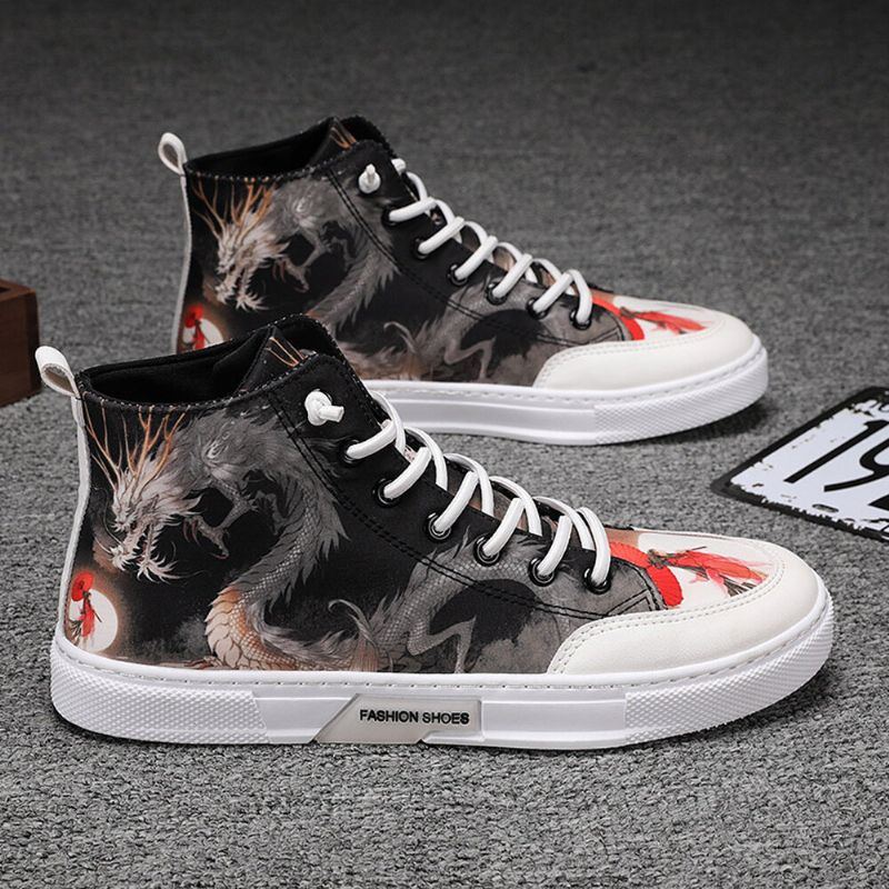 Men Ink Painting Ice Silk Canvas Bequeme Atmungsaktive Lässige High Top Turnschuhe