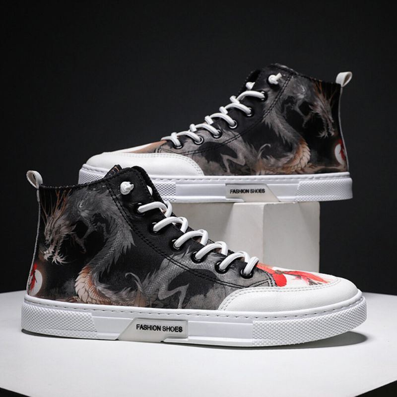 Men Ink Painting Ice Silk Canvas Bequeme Atmungsaktive Lässige High Top Turnschuhe