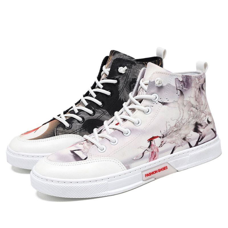 Men Ink Painting Ice Silk Canvas Bequeme Atmungsaktive Lässige High Top Turnschuhe