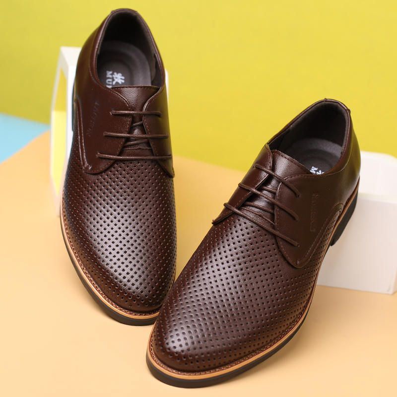 Atmungsaktive Ausgehöhlte Mikrofaser Business Casual Oxfords Für Herren