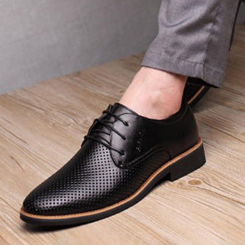 Atmungsaktive Ausgehöhlte Mikrofaser Business Casual Oxfords Für Herren