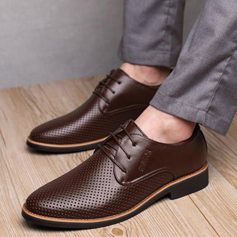 Atmungsaktive Ausgehöhlte Mikrofaser Business Casual Oxfords Für Herren