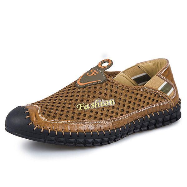 Atmungsaktive Lässige Mesh Outdoor Echtleder Flachschuhe Für Herren